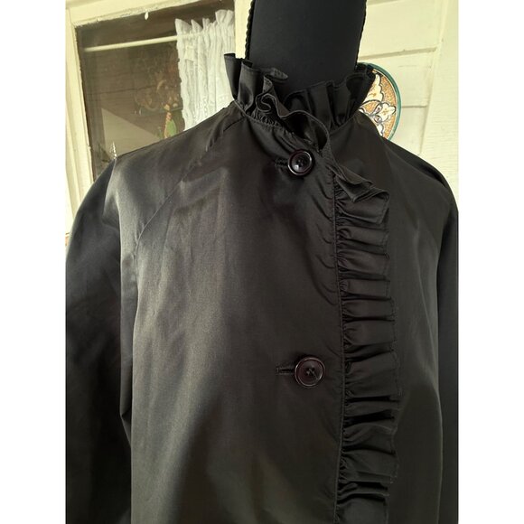 Vintage 70's The Totes Nylon Rain Coat Black Ruffled Collar Sleeves Gothic Size - Picture 15 of 16